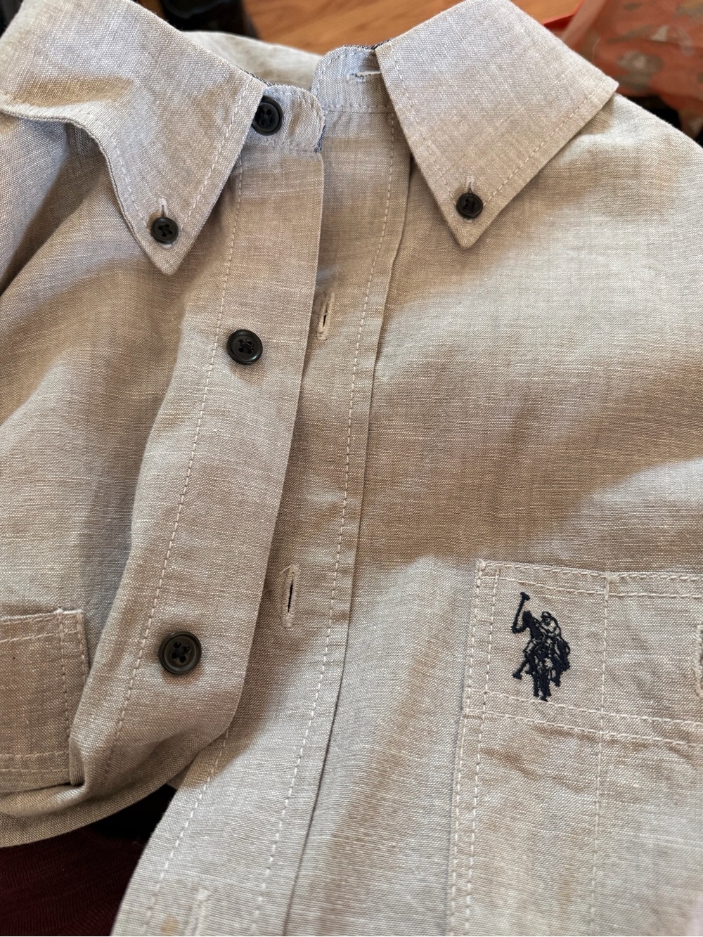 U.S. Polo Assn. Men's 💯% Cotton Casual Button-Up Shirt - Size LT Grey/Tan. - Picture 5 of 10
